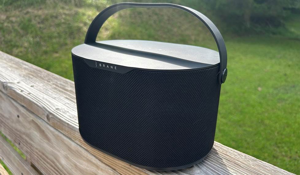 Brane X speaker sitting outdoors
